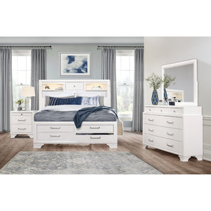 English Elm Civic White Full Bedroom Set with Bookcase Headboard Storage Bed and Lit Shelving B201S00490