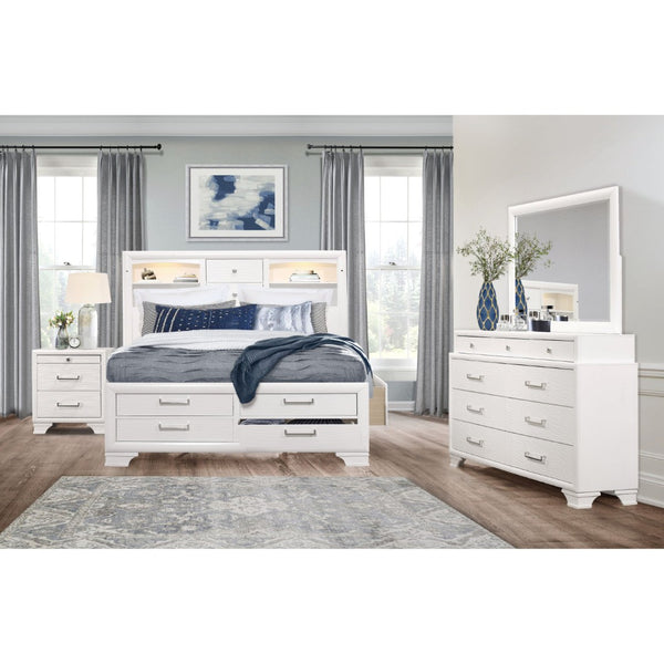 English Elm Civic White Full Bedroom Set with Bookcase Headboard Storage Bed and Lit Shelving B201S00490