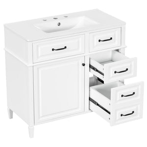 English Elm 36-Inch Modern Bathroom Vanity With Ceramic Sink, Durable Wood Frame, Adjustable Storage & Sleek Design N725P350849K