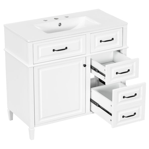 English Elm 36-Inch Modern Bathroom Vanity With Ceramic Sink, Durable Wood Frame, Adjustable Storage & Sleek Design N725P350849K