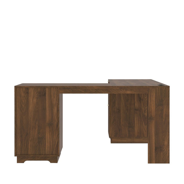 English Elm L Shaped Corner Desk with Storage Cabinet Built in Charging Station Home Office W1321S00037