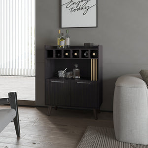 English Elm Yucca Mid-Century Bar Cabinet Wengue – Wine Storage for 5 Bottles, Display Shelves & Hidden Cupboard B128P263714