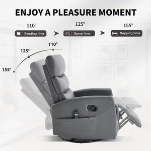 English Elm Heat Massage Rocker Swivel Recliner with 8 Vibration Nodes Fabric Lounge Chair W3224P322245