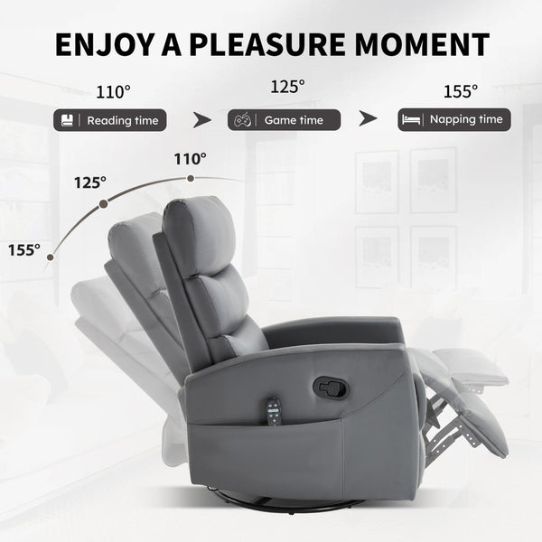 English Elm Heat Massage Rocker Swivel Recliner with 8 Vibration Nodes Fabric Lounge Chair W3224P322245