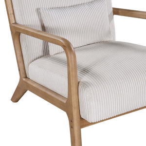 English Elm Wooden Lounge Chair with Scandinavian Solid Wood Frame, Plush Ribbed Corduroy Upholstery & Lumbar Support Beige B343P328599