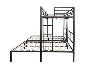 English Elm Triple Bunk Bed - Versatile L-Shaped Design, Sturdy Metal Frame, Noise-Free Slats & Built-In Side Table W427S00072-GIGA