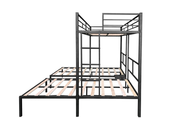English Elm Triple Bunk Bed - Versatile L-Shaped Design, Sturdy Metal Frame, Noise-Free Slats & Built-In Side Table W427S00072-GIGA