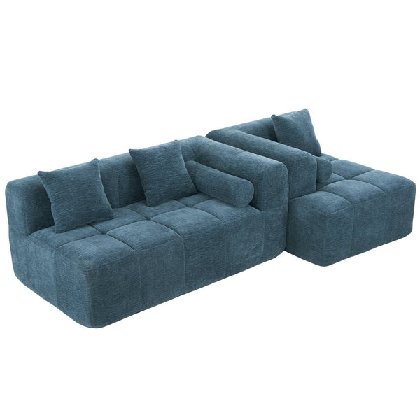 English Elm 101.2" Modern Sectional Sofa Full-Compressed Modular Couch with Deep Seating, Tufted Chenille Fabric, Pillows Included Blue N719S001890C