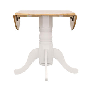 English Elm Round 40-inch Drop Leaf Dining Table White & Natural — Space-Saving Pedestal Base, Elegant Curved Legs, Cozy Cafe Style B016S00037