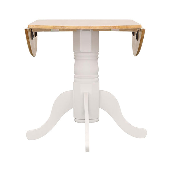 English Elm Round 40-inch Drop Leaf Dining Table White & Natural — Space-Saving Pedestal Base, Elegant Curved Legs, Cozy Cafe Style B016S00037