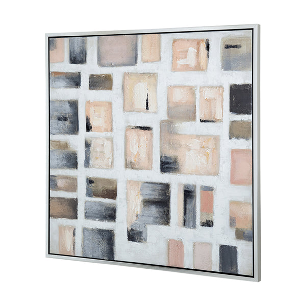 English Elm 39.4X39.4" Hand-Painted Wall Art - Modern European Stonework Design In Soft Pinks & Greys For Any Space W2078P313331