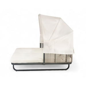 English Elm 57" Outdoor Patio Daybed with Retractable Sunshade Canopy, Rattan Accents, Water-Repellent Fabric, Durable Iron Frame Beige N719Z000150A