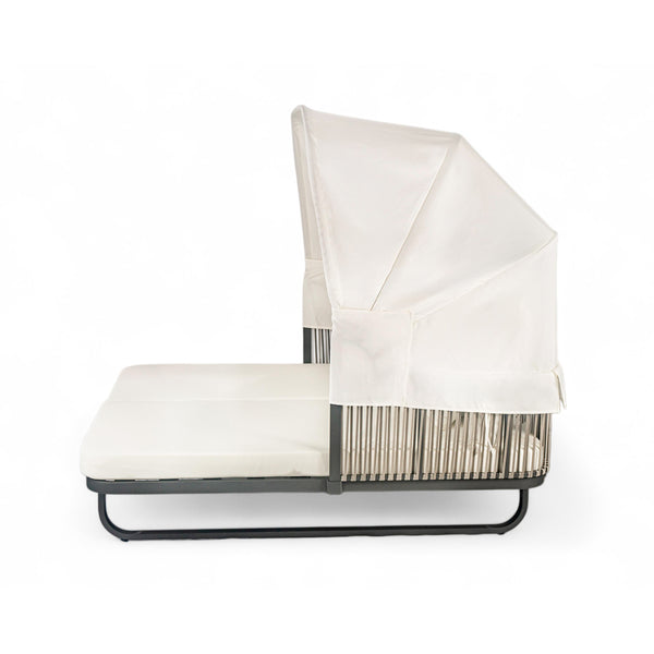 English Elm 57" Outdoor Patio Daybed with Retractable Sunshade Canopy, Rattan Accents, Water-Repellent Fabric, Durable Iron Frame Beige N719Z000150A