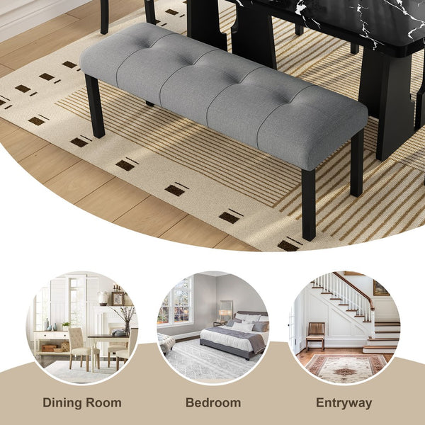 English Elm 6 Piece Dining Set with Rectangular Solid Wood Table, Upholstered Chairs & Bench, Rustic Charm, Easy Assembly, Seats 6 Black+ Gray N752S000011B