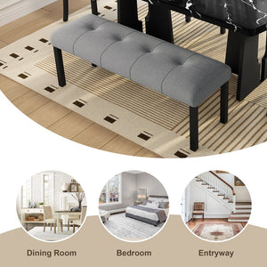 English Elm Modern Tufted Linen Dining Bench with Button-Tufted Seat and Rubber Wood Legs for Entryway Seating Gray N752P317335E