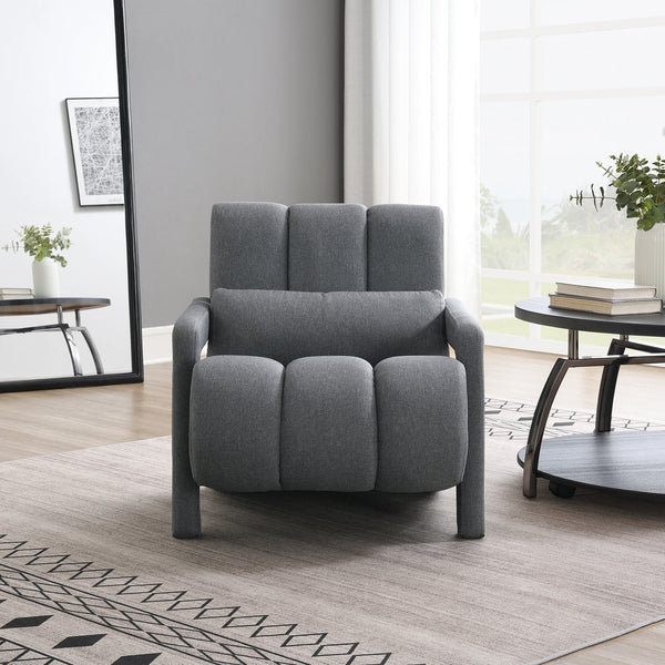 English Elm Modern Upholstered accent chair with plush linen cushioning and pillow — compact, stylish seating for living spaces DARK GREY W2671P192566