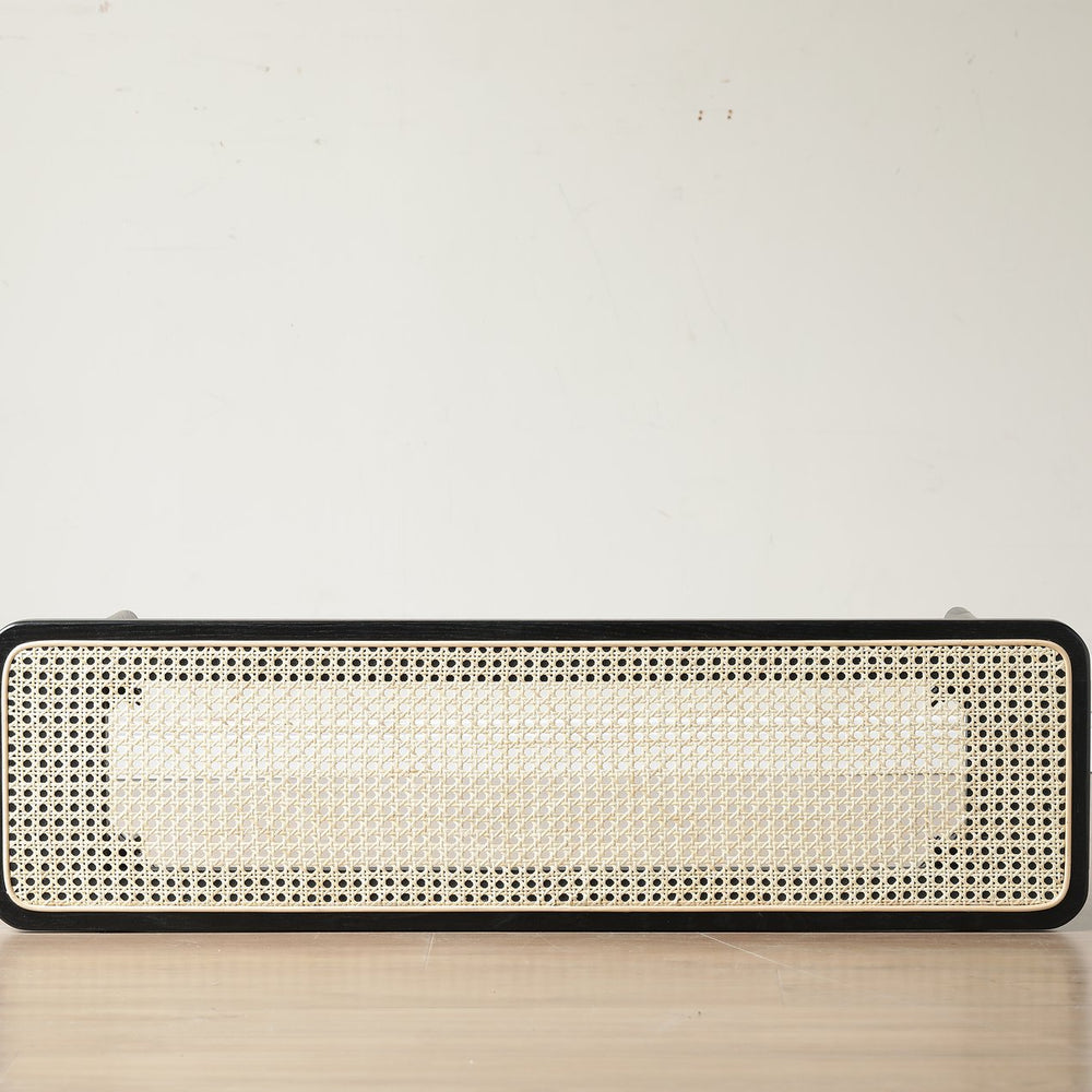 English Elm Modern Solid Oak Rattan Bench in Black — Handwoven Octagonal Weave, Sturdy Rounded Legs, Versatile Seating (48" W) W1283P387954