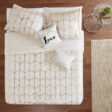 Intelligent Design Raina Modern/Contemporary Metallic Printed Duvet Cover Set ID12-1512 Ivory/Gold