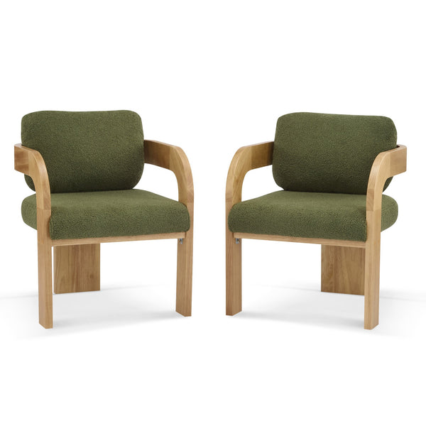 English Elm Christopher Knight Home® - 2-Pack Dining Chairs with Pillow Back and Curved Arms, Foam Seat Comfort, Sturdy Rubber Wood Frame Green,Natural N779P298399D