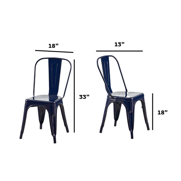 English Elm Set Of 2 Dark Blue Industrial Metal Dining Chairs - Stackable, Lightweight, Easy-Clean, Modern Design B347P383092-GIGA