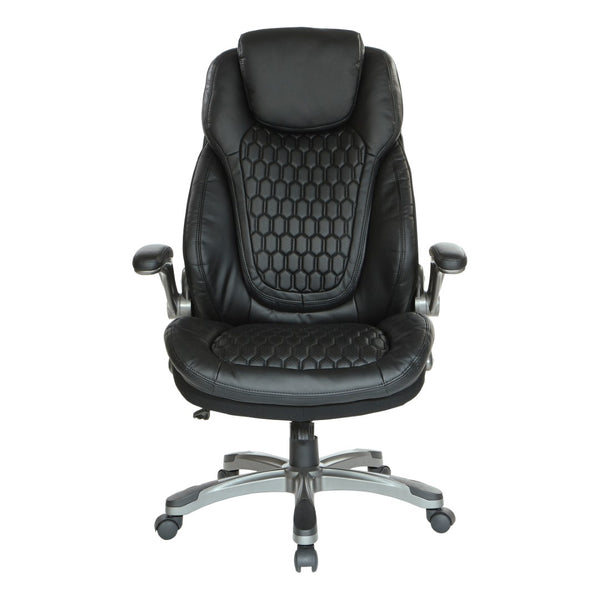 OSP Home Furnishings Bonded Leather Executive Office Chair with Lumbar Support and Ergonomic Adjustable Seat Titanium ECH620867-EC3