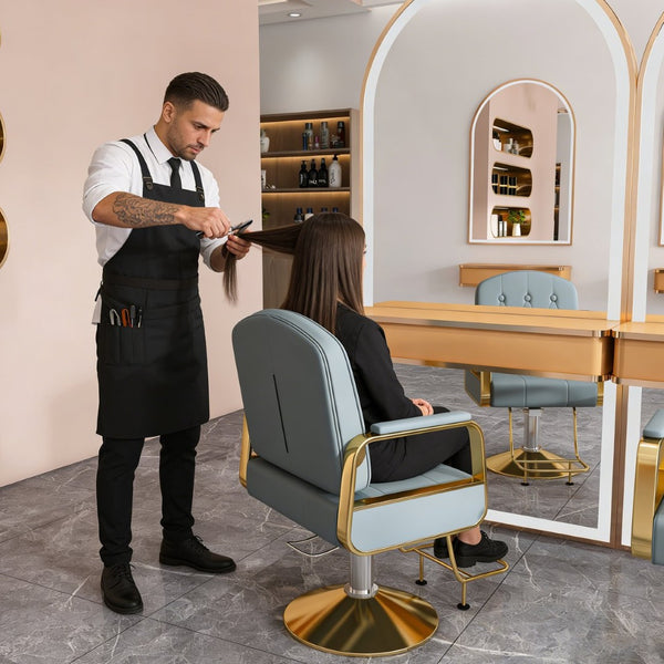 English Elm Hydraulic Salon Chair with Foot Pump Swivel Base Pu Leather Seat for Barber Tattoo Spa Blue W2700P410953