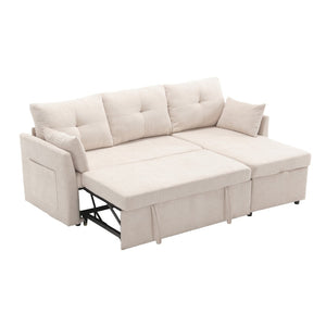 English Elm Sofa Sofa In Luxurious Beige Chenille - L-Shaped Sectional With Storage Chaise & Convertible Sleeper Design W1568P168052-GIGA