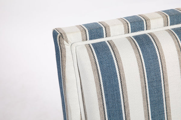 English Elm Upholstered Vintage Armchair with Striped Linen Look, Nailhead Trim, High-Density Foam Comfort Blue W2530P174775