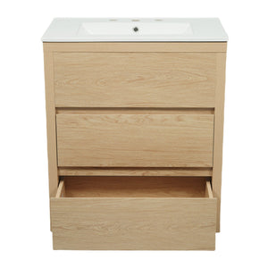 English Elm Christopher Knight Home® - 30" Bathroom Vanity with Ceramic Sink, 2 Soft-Close Full-Extension Drawers, Handle-Free 45° Design, Durable MDF Natural N817P280549N