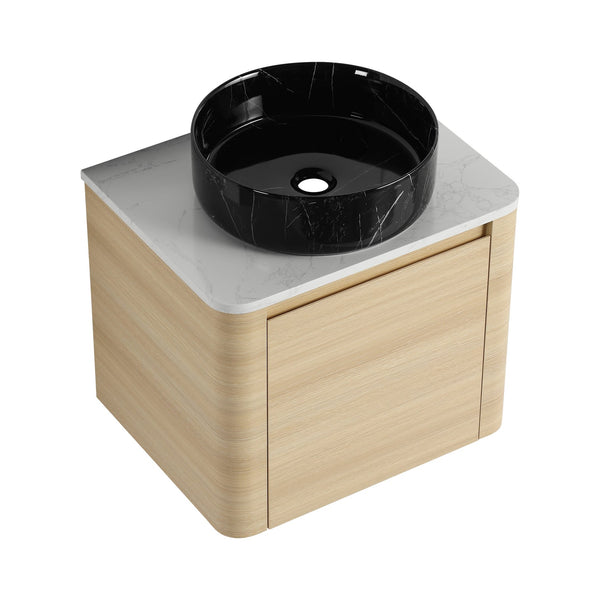 English Elm 24'' Wall-Mounted Bathroom Vanity With Artistic Ceramic Sink, Soft-Close Door & Space-Saving Design W999S00461