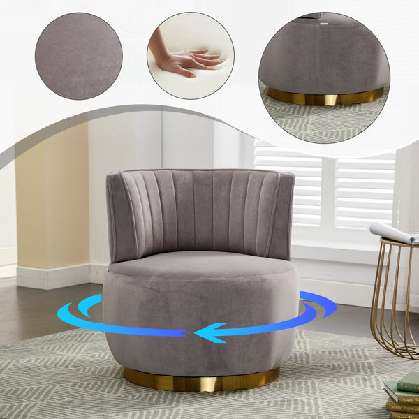 English Elm 360 Swivel Barrel Chair Plush Velvet Accent Sofa with High-Density Foam, Sturdy Frame, 300lb Capacity for Living Room Gray W395102772