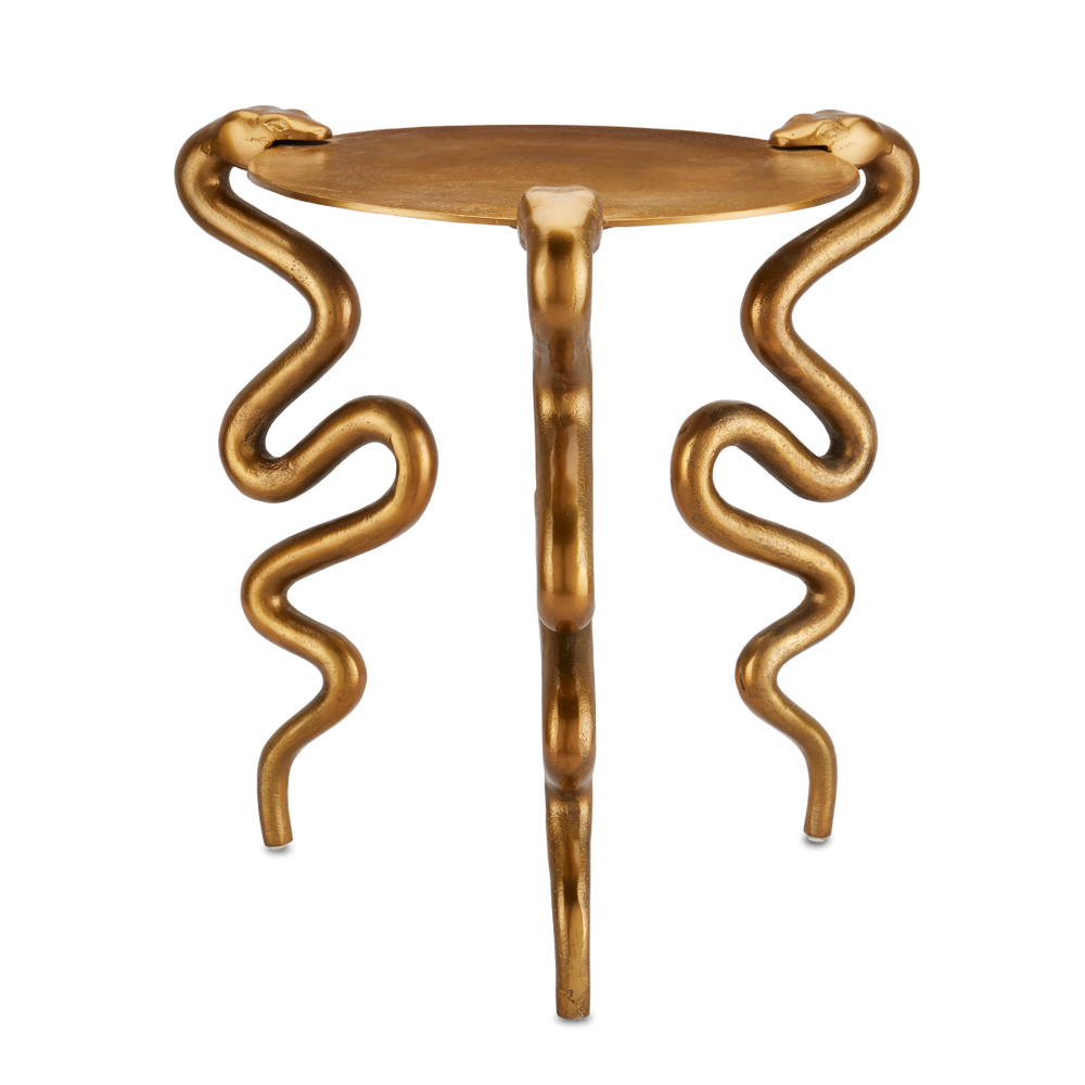 Serpent Antique Brass Accent Table - Whimsical Cast Aluminum Design for Stylish Interiors & Conversations
