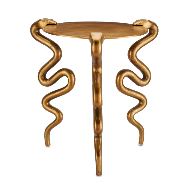Serpent Antique Brass Accent Table - Whimsical Cast Aluminum Design for Stylish Interiors & Conversations