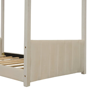 English Elm Twin House Bed Velvet Upholstered Peaked Roof Frame for a Cozy Kids Bedroom LP100125AAA