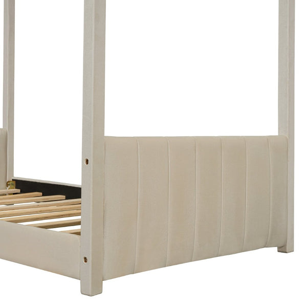 English Elm Twin House Bed Velvet Upholstered Peaked Roof Frame for a Cozy Kids Bedroom LP100125AAA