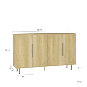 English Elm Wood Modern Buffet Cabinet Fluted Sideboard with Adjustable Shelves, Spacious Credenza & Bar Storage W1321P307871