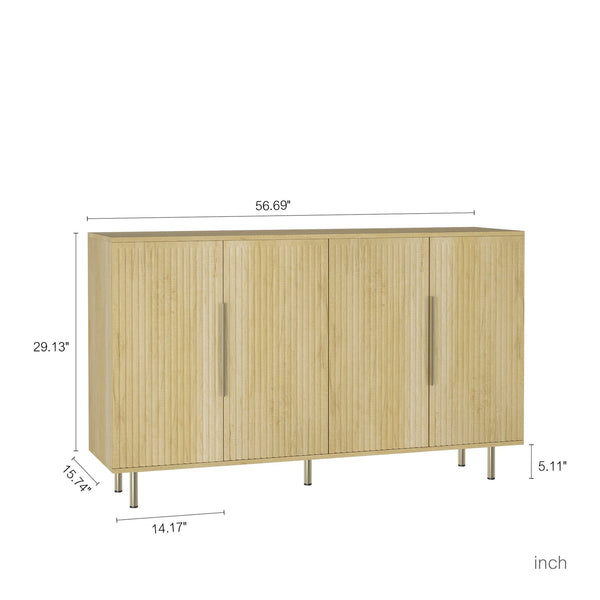 English Elm Wood Modern Buffet Cabinet Fluted Sideboard with Adjustable Shelves, Spacious Credenza & Bar Storage W1321P307871