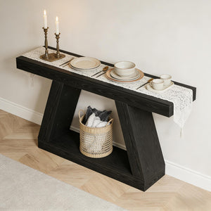 English Elm Modern Farmhouse Console Table Slim Wood Grain Entryway Sofa Accent Piece Black T3971P452348