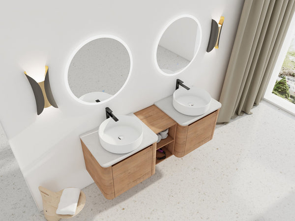 English Elm 60'' Wall-Mounted Bathroom Vanity With Ceramic Art Sink, Soft-Close Door & Stylish Storage Solutions W999S00410
