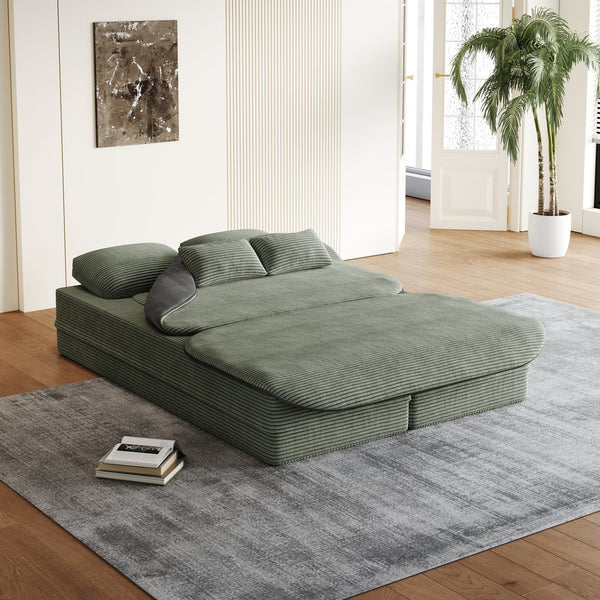 English Elm 75''2-In-1 Foldable Sofa Bed, Cozy Corduroy Lounge Chair With Blanket & Pillows For Versatile Relaxation W834P317048