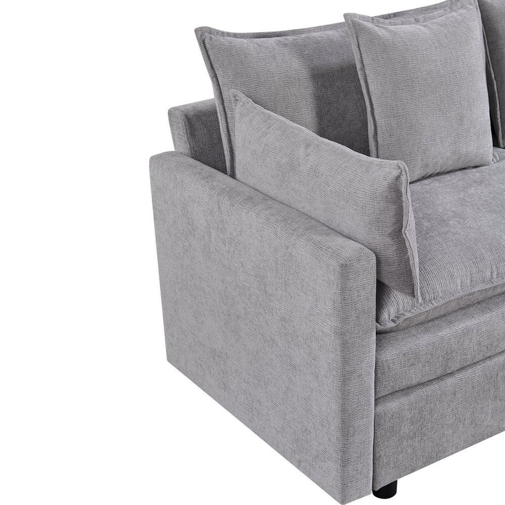 English Elm 108.66"Modern Chenille L-Shaped Sectional Sofa with Convertible Chaise, Solid Wood Frame, Plush Foam Comfort and Ottoman Set for Spacious Living Room Light Gray W1036S00055