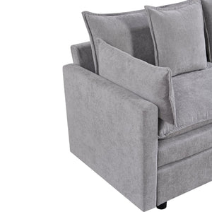 English Elm 108.66"Modern Chenille L-Shaped Sectional Sofa with Convertible Chaise, Solid Wood Frame, Plush Foam Comfort and Ottoman Set for Spacious Living Room Light Gray W1036S00055