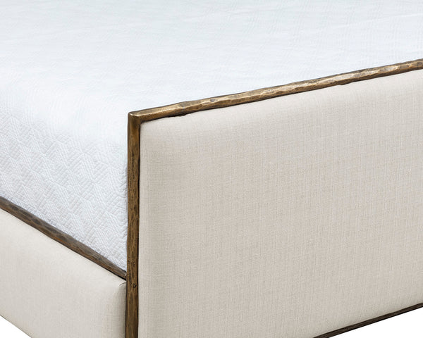 Sunpan Yasmine King Bed - Handcrafted Antique Brass Frame with Durable Zenith Alabaster Upholstery