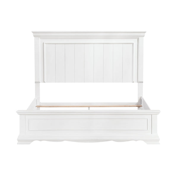 English Elm White Solid Wood Eastern King Bed with Raised Panel Headboard for Classic Bedrooms B011S02482
