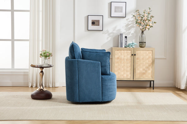 English Elm swivel Barrel Accent Chair with Solid Wood Frame & Metal Base, 350 lb Capacity, Sleek Curved Backrest Elegance Blue W2120P293679