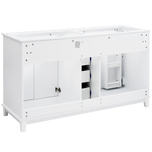 English Elm Christopher Knight Home® - 58" Bathroom Vanity Cabinet Base with Solid Wood Legs, 3 Drawers & 4 Soft-Close Doors, Open-Back Design, Adjustable Anti-Tip Feet, White Finish N759P351759K