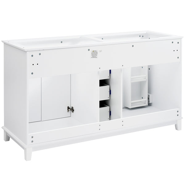 English Elm Christopher Knight Home® - 58" Bathroom Vanity Cabinet Base with Solid Wood Legs, 3 Drawers & 4 Soft-Close Doors, Open-Back Design, Adjustable Anti-Tip Feet, White Finish N759P351759K