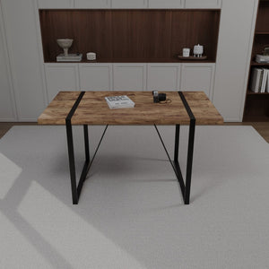 English Elm 55" Dark Wood Mdf Dining Table Set with Four Suede Chairs Matte Black Metal Base W2189S00937