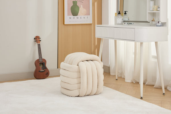 English Elm 060-Chenille Plush Knot Ottoman Stool with Foam Fill & Wooden Frame — Stylish, Comfortable Indoor Seat (No Assembly) Beige W527P239023