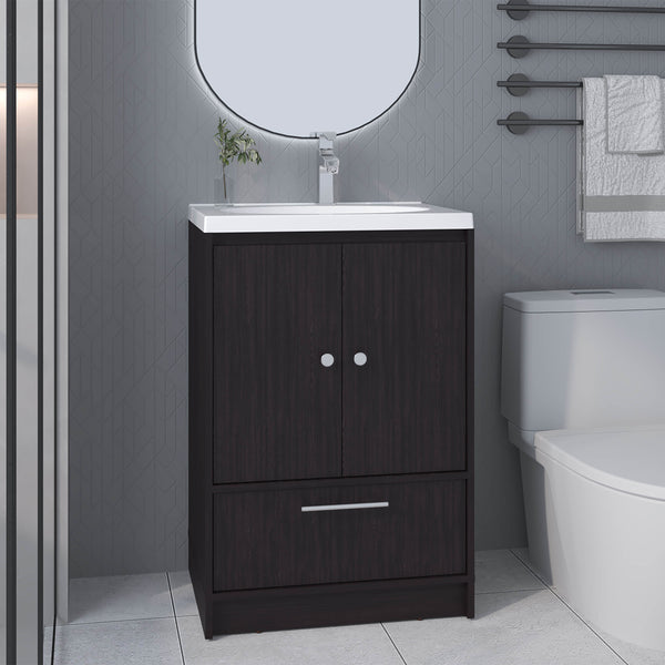 English Elm Bathroom Vanity with Sink Engineered Wood, Single Drawer Storage, Compact Modern Minimalist Design Black 34.25 L x 23.23 W x 13.39 H B097P350324